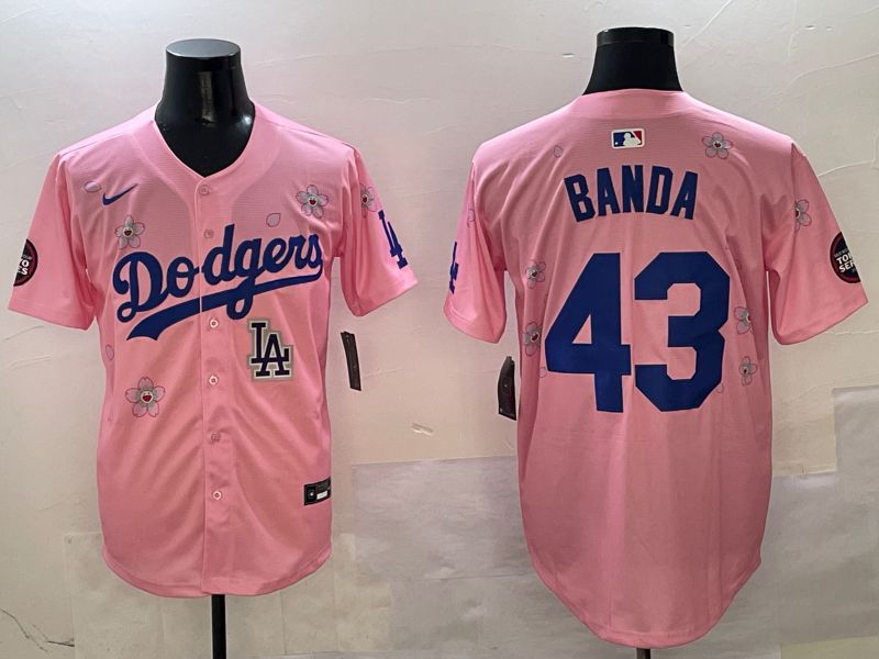 Men Los Angeles Dodgers #43 Banda Pink Sakura Edition 2025 Nike MLB Jersey style 10